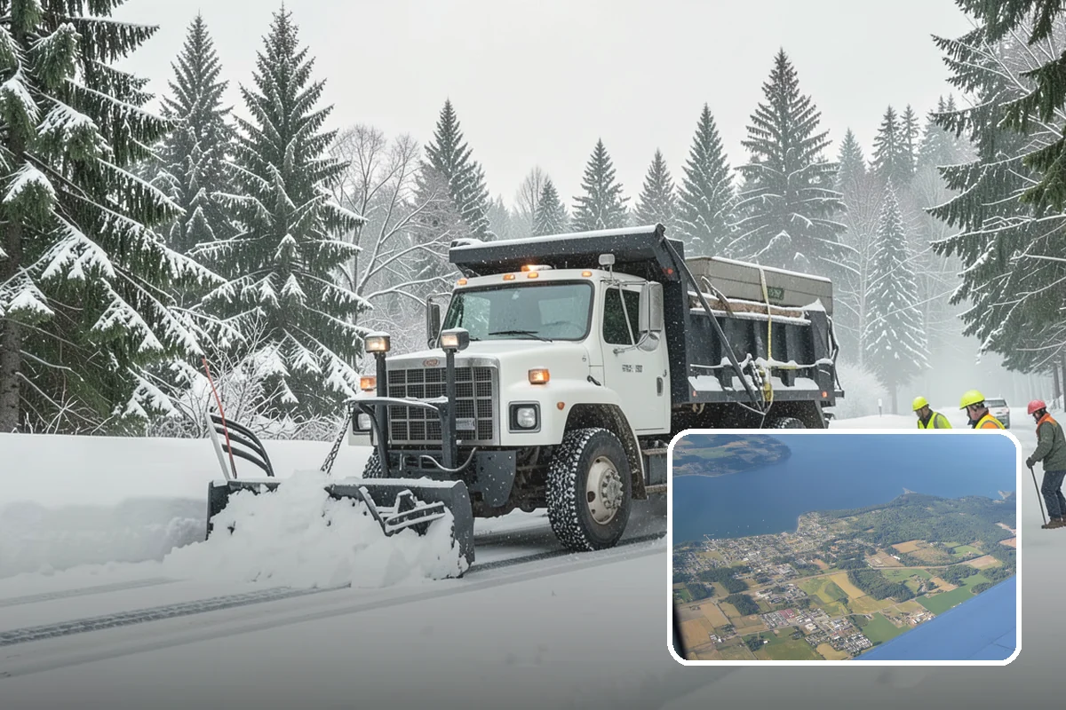 Big Box Store Snow Removal in Coupeville, Island County, WA - Wide travel lanes and cart corrals cleared before opening