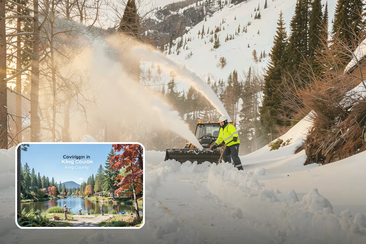 Big Box Store Snow Removal in Covington, King County, WA - Wide travel lanes and cart corrals cleared before opening