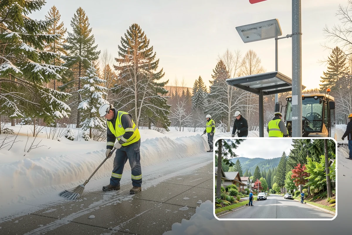 Big Box Store Snow Removal in Darrington, Snohomish County, WA - Wide travel lanes and cart corrals cleared before opening