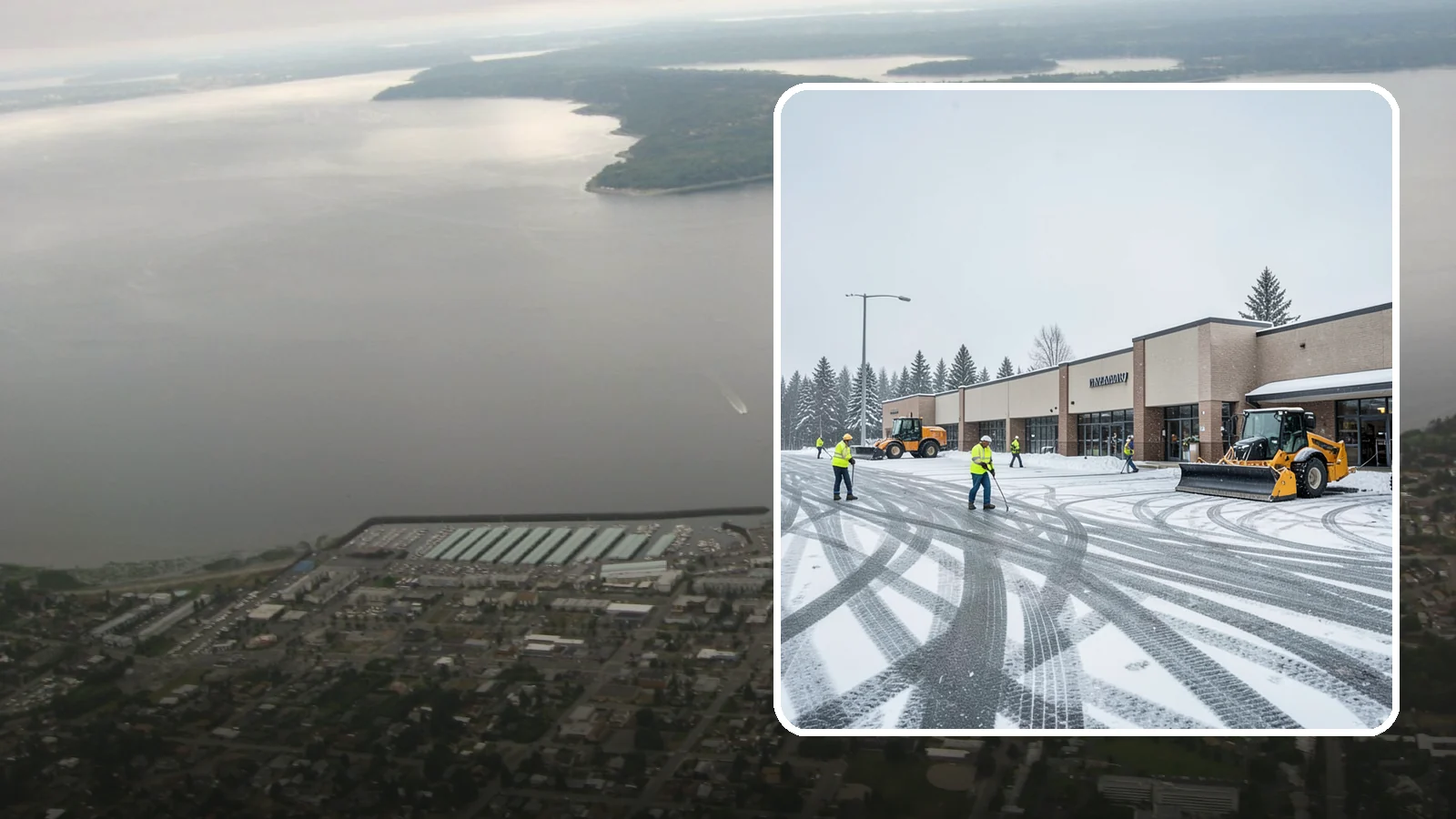 Big Box Store Snow Removal in Des Moines, King County, WA - When wet Cascade snow blankets a big box parking lot overnight, a plowed and salted approach is what keeps Western Washington...
