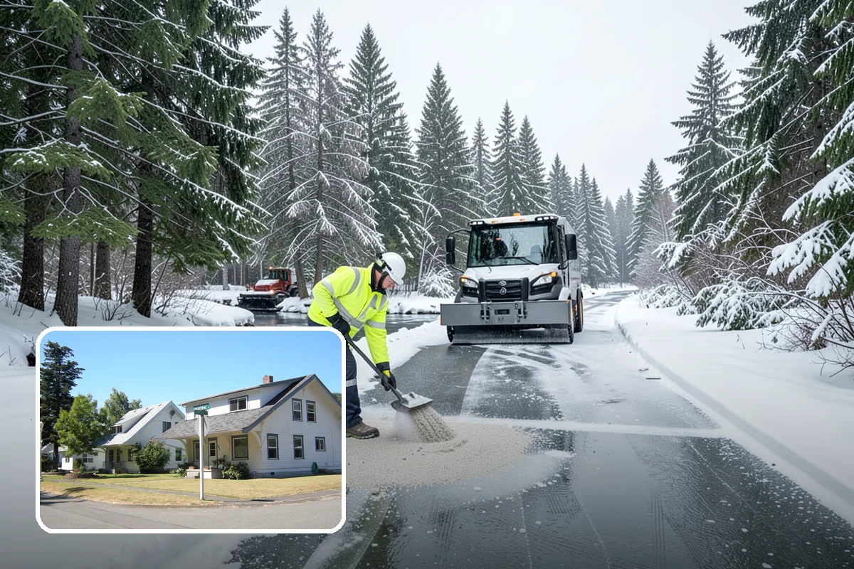 Big Box Store Snow Removal in DuPont, Pierce County, WA - Wide travel lanes and cart corrals cleared before opening