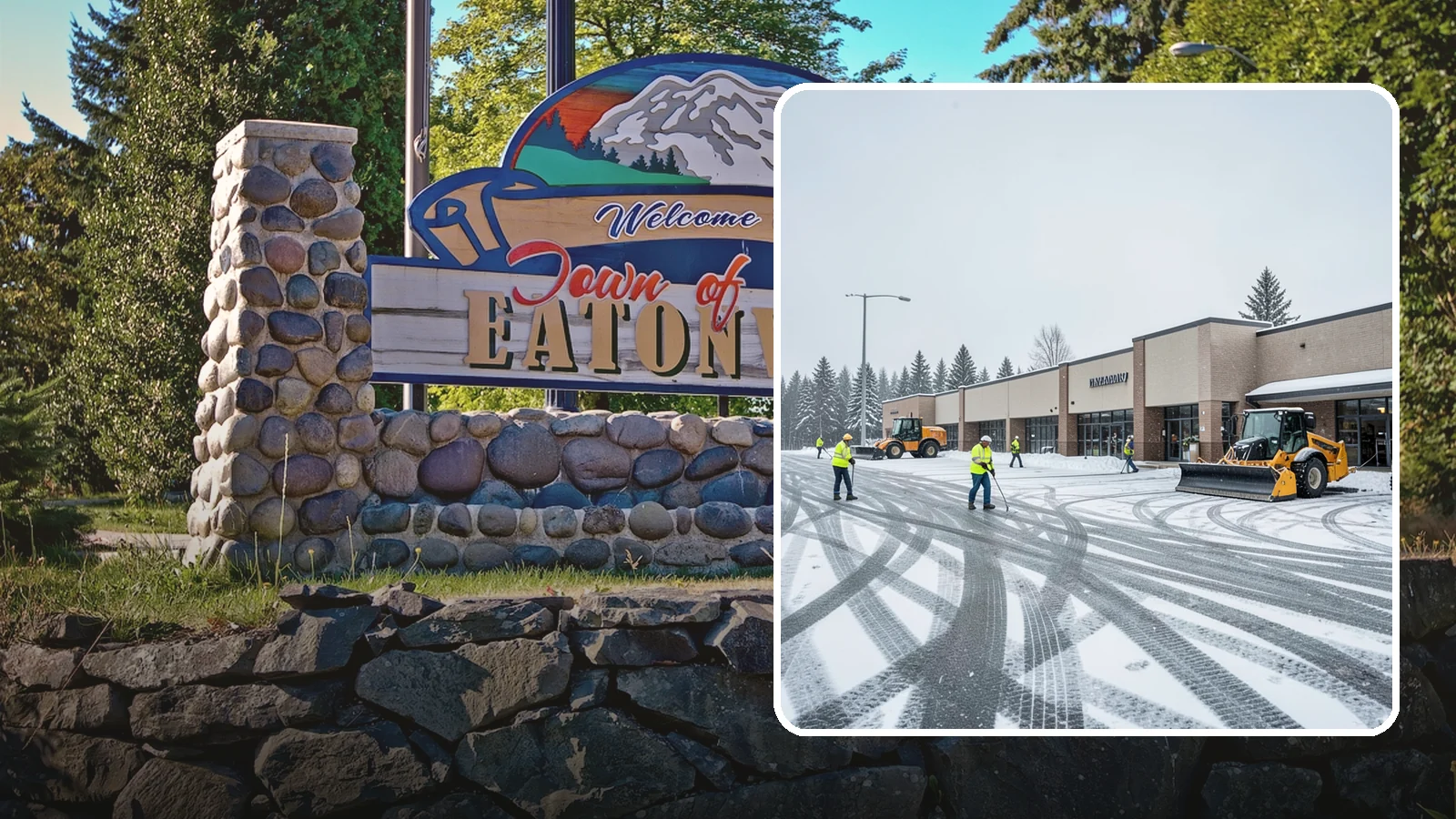 Big Box Store Snow Removal in Eatonville, Pierce County, WA - When wet Cascade snow blankets a big box parking lot overnight, a plowed and salted approach is what keeps Western Washington...