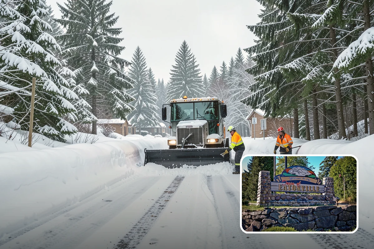 Big Box Store Snow Removal in Eatonville, Pierce County, WA - Wide travel lanes and cart corrals cleared before opening