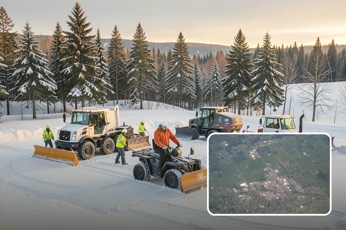 Big Box Store Snow Removal in Enumclaw, King County, WA - Wide travel lanes and cart corrals cleared before opening
