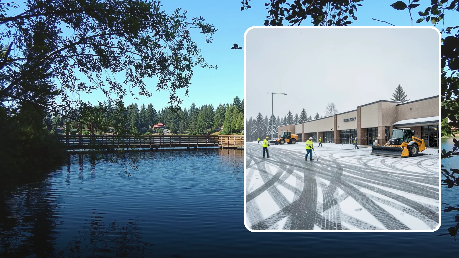 Big Box Store Snow Removal in Federal Way, King County, WA - When wet Cascade snow blankets a big box parking lot overnight, a plowed and salted approach is what keeps Western Washington...