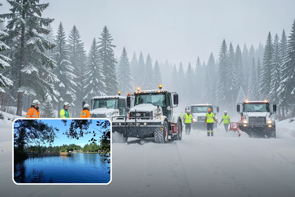 Big Box Store Snow Removal in Federal Way, King County, WA - Wide travel lanes and cart corrals cleared before opening