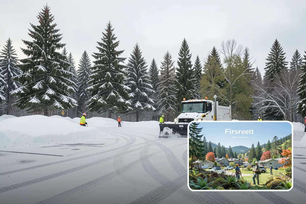 Big Box Store Snow Removal in Fircrest, Pierce County, WA - Wide travel lanes and cart corrals cleared before opening