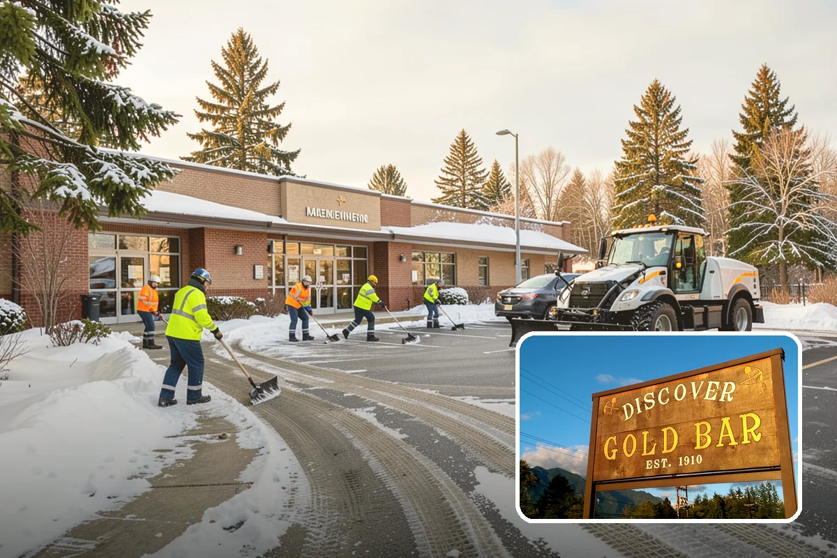 Big Box Store Snow Removal in Gold Bar, Snohomish County, WA - Wide travel lanes and cart corrals cleared before opening