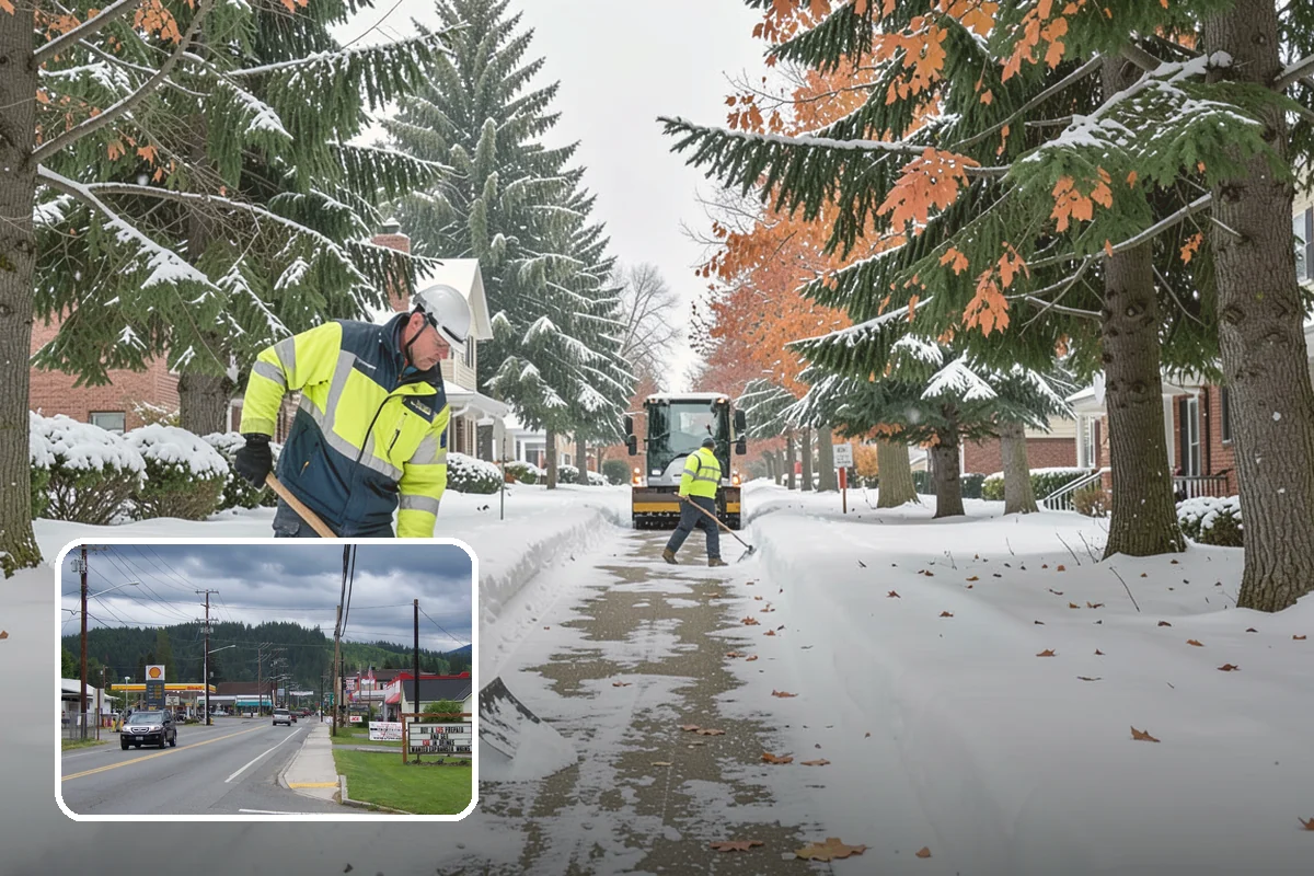 Big Box Store Snow Removal in Granite Falls, Snohomish County, WA - Wide travel lanes and cart corrals cleared before opening