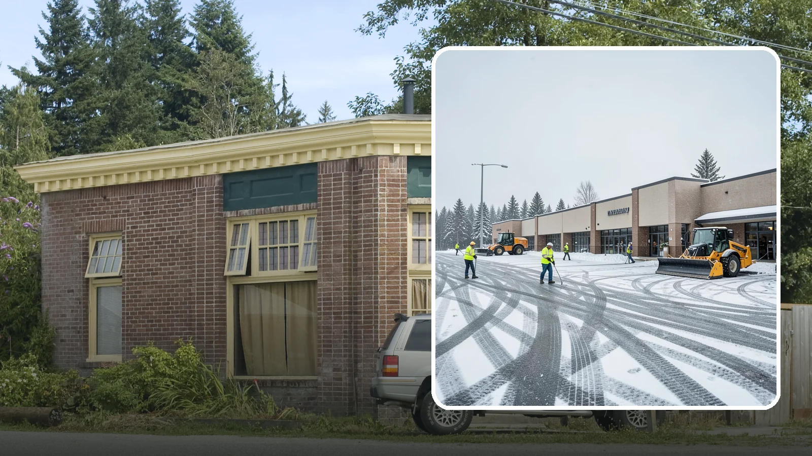 Big Box Store Snow Removal in Hamilton, Skagit County, WA - When wet Cascade snow blankets a big box parking lot overnight, a plowed and salted approach is what keeps Western Washington...