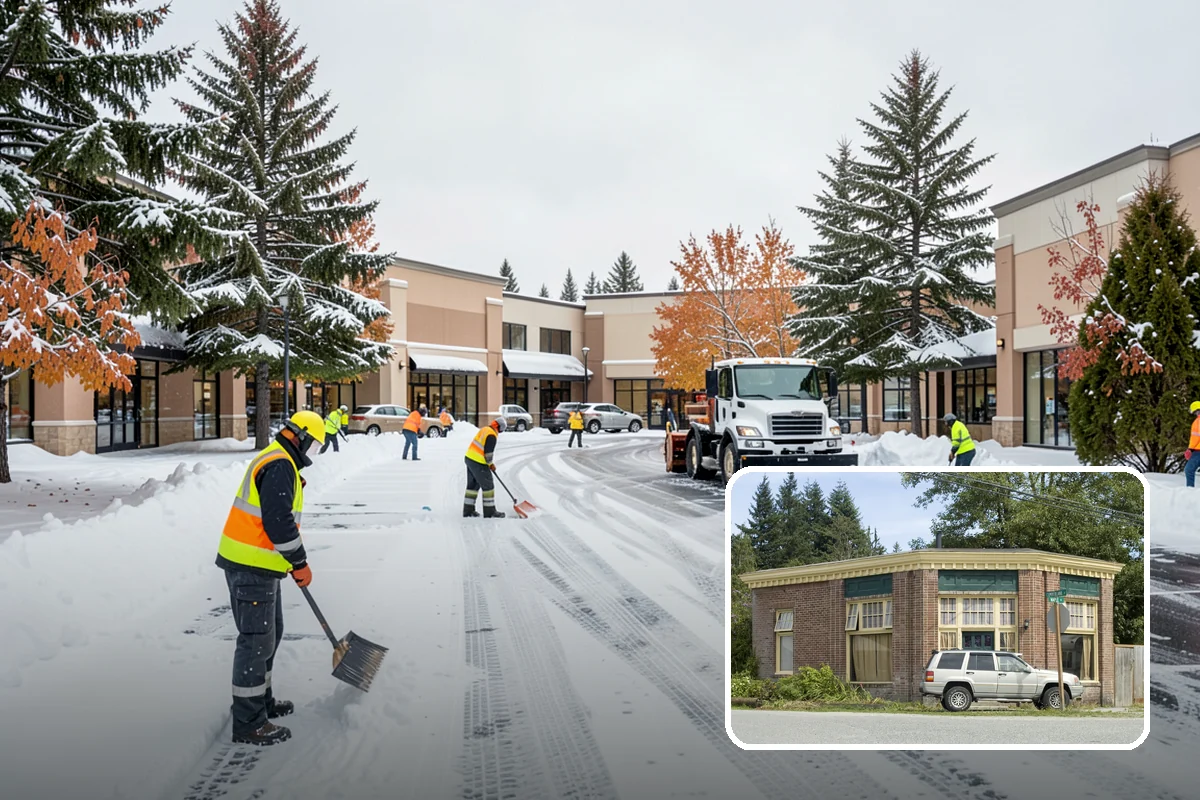Big Box Store Snow Removal in Hamilton, Skagit County, WA - Wide travel lanes and cart corrals cleared before opening