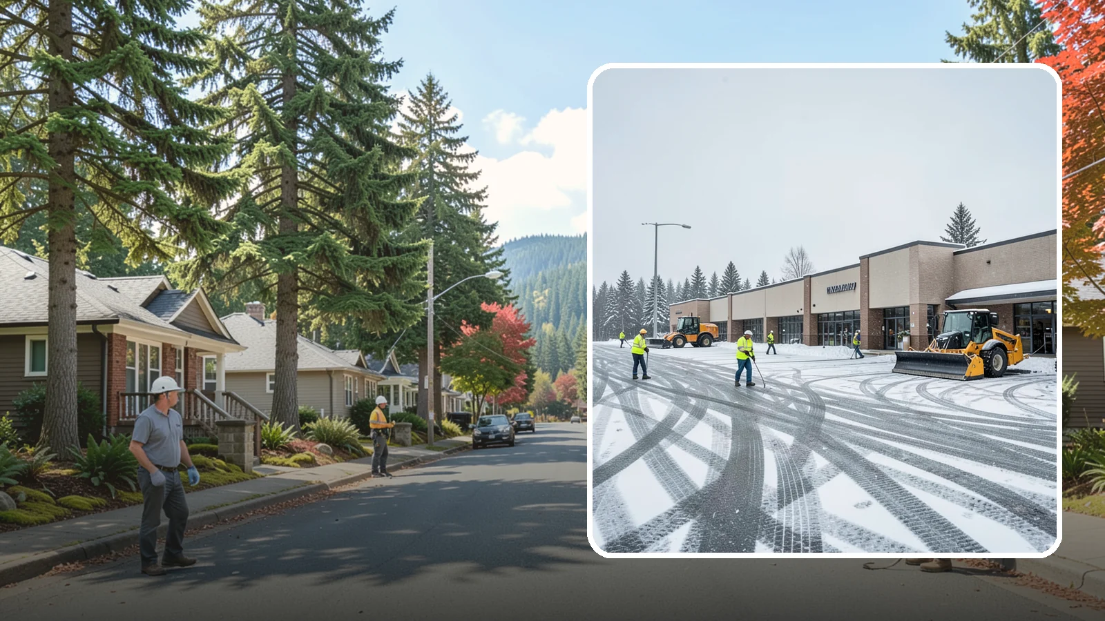 Big Box Store Snow Removal in Hunts Point, King County, WA - When wet Cascade snow blankets a big box parking lot overnight, a plowed and salted approach is what keeps Western Washington...