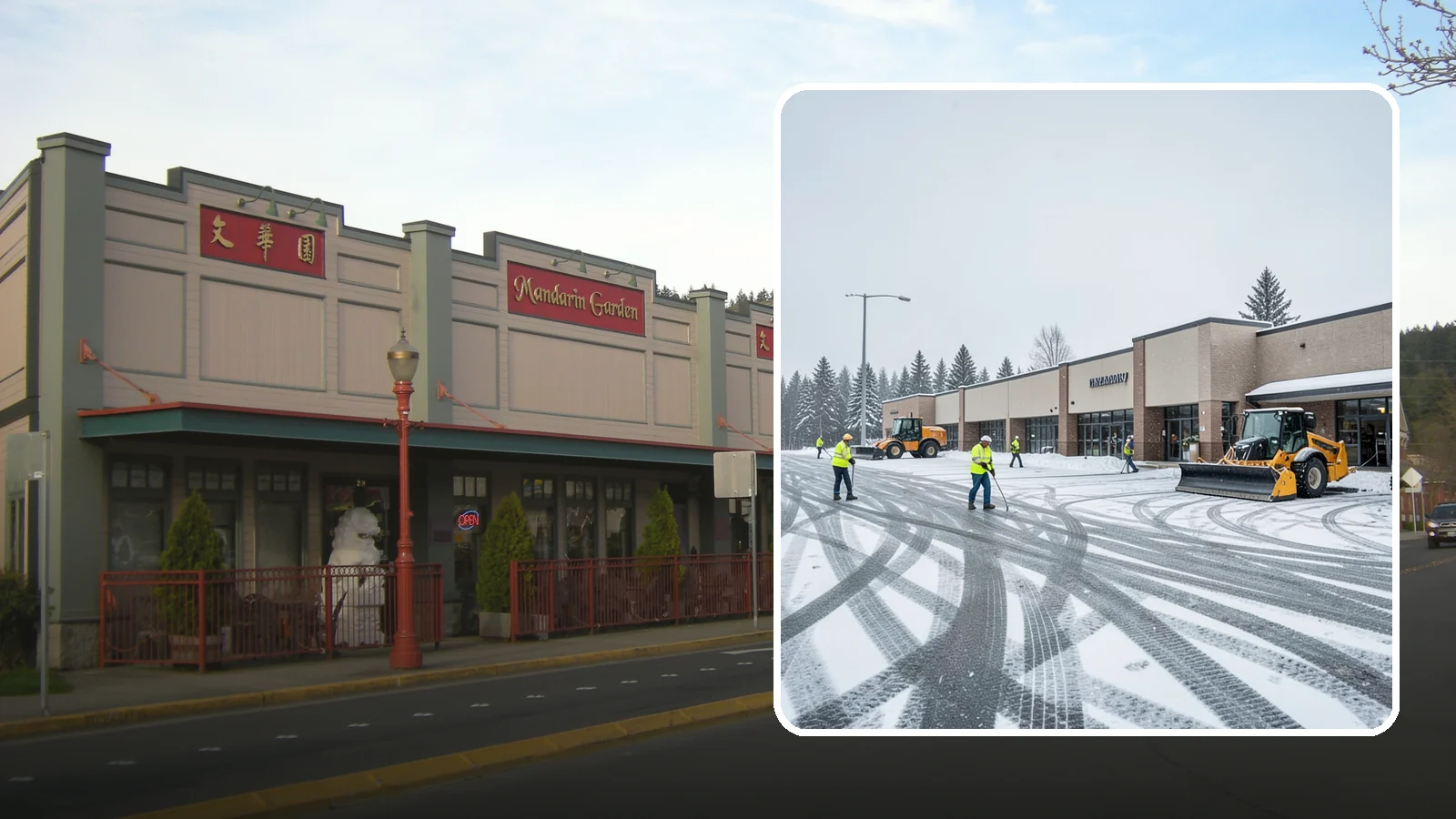 Big Box Store Snow Removal in Issaquah, King County, WA - When wet Cascade snow blankets a big box parking lot overnight, a plowed and salted approach is what keeps Western Washington...