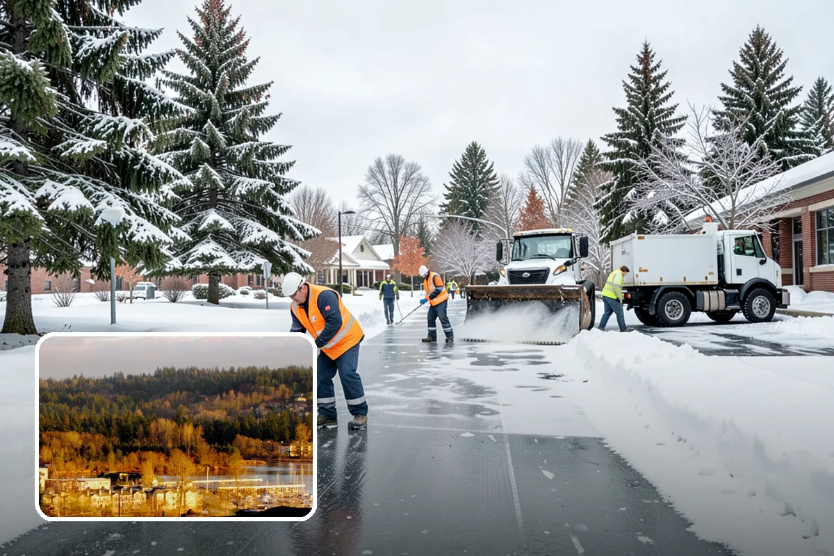 Big Box Store Snow Removal in Kenmore, King County, WA - Wide travel lanes and cart corrals cleared before opening