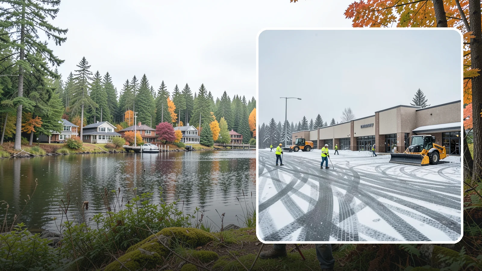 Big Box Store Snow Removal in La Conner, Skagit County, WA - When wet Cascade snow blankets a big box parking lot overnight, a plowed and salted approach is what keeps Western Washington...