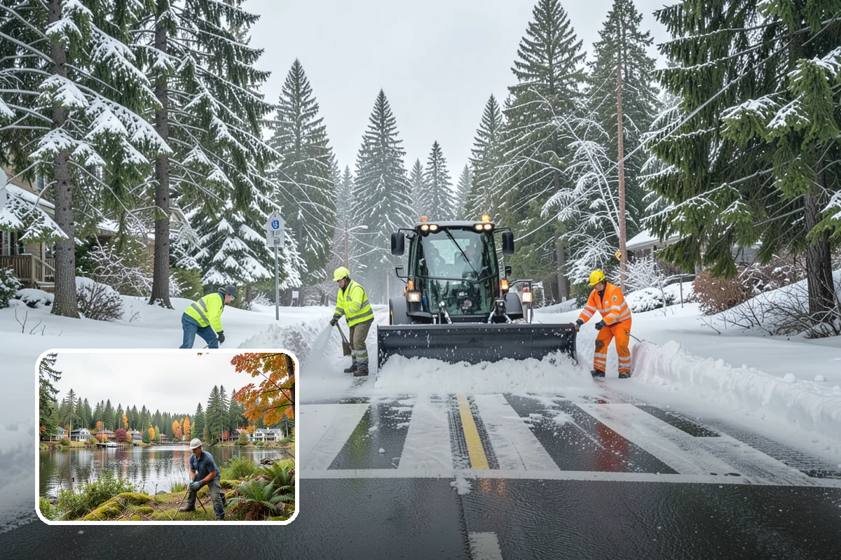 Big Box Store Snow Removal in La Conner, Skagit County, WA - Wide travel lanes and cart corrals cleared before opening