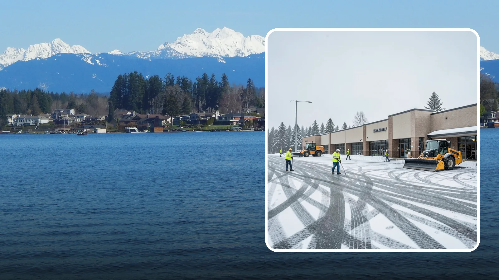 Big Box Store Snow Removal in Lake Stevens, Snohomish County, WA - When wet Cascade snow blankets a big box parking lot overnight, a plowed and salted approach is what keeps Western Washington...