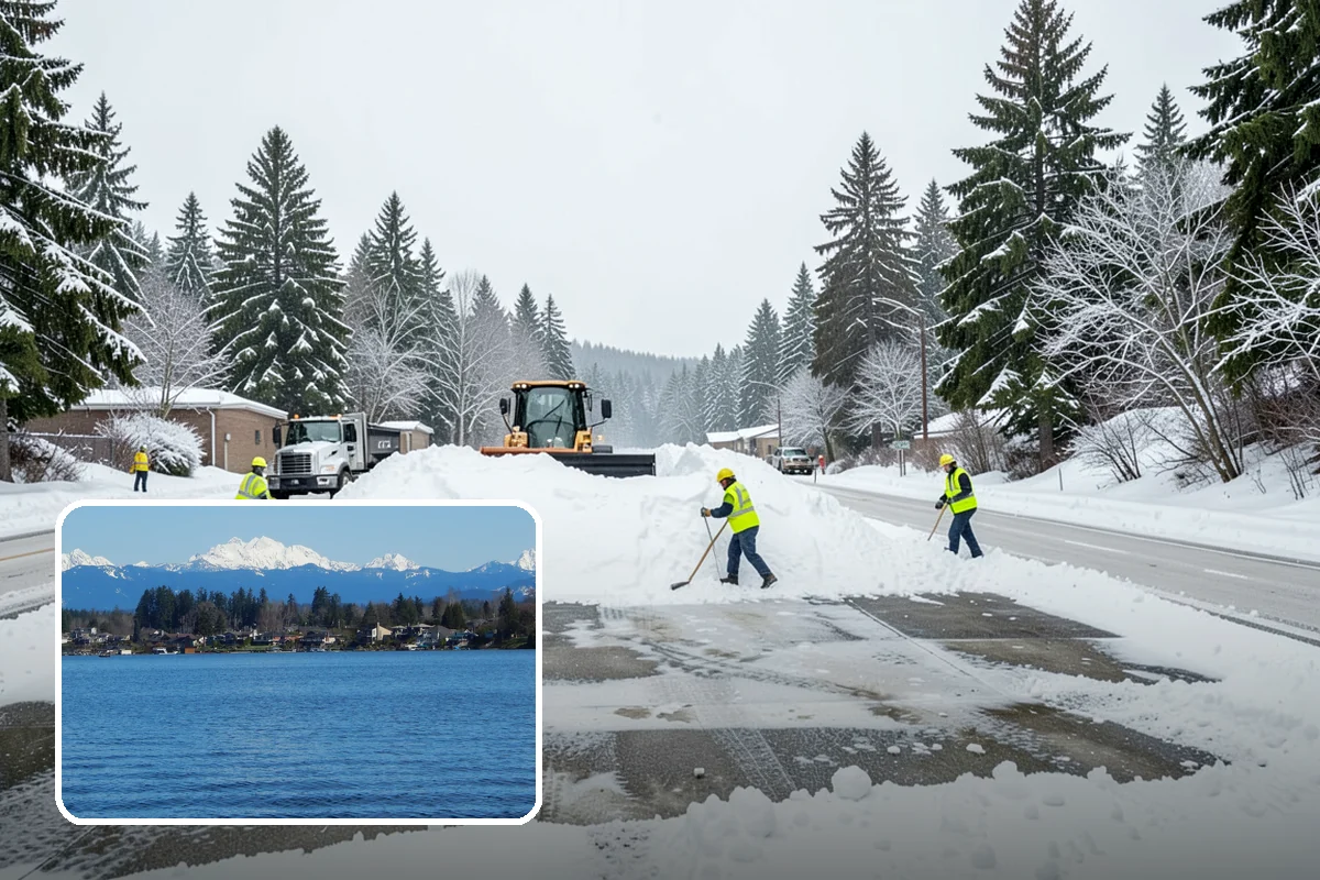 Big Box Store Snow Removal in Lake Stevens, Snohomish County, WA - Wide travel lanes and cart corrals cleared before opening
