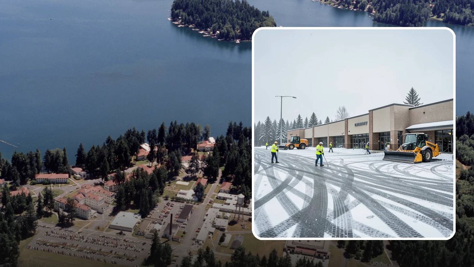 Big Box Store Snow Removal in Lakewood, Pierce County, WA - When wet Cascade snow blankets a big box parking lot overnight, a plowed and salted approach is what keeps Western Washington...