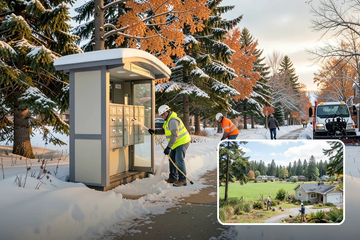 Big Box Store Snow Removal in Lyman, Skagit County, WA - Wide travel lanes and cart corrals cleared before opening