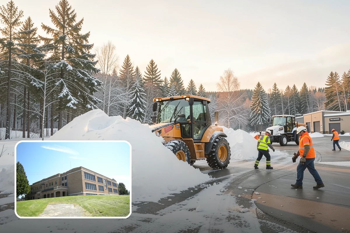 Big Box Store Snow Removal in Maple Valley, King County, WA - Wide travel lanes and cart corrals cleared before opening