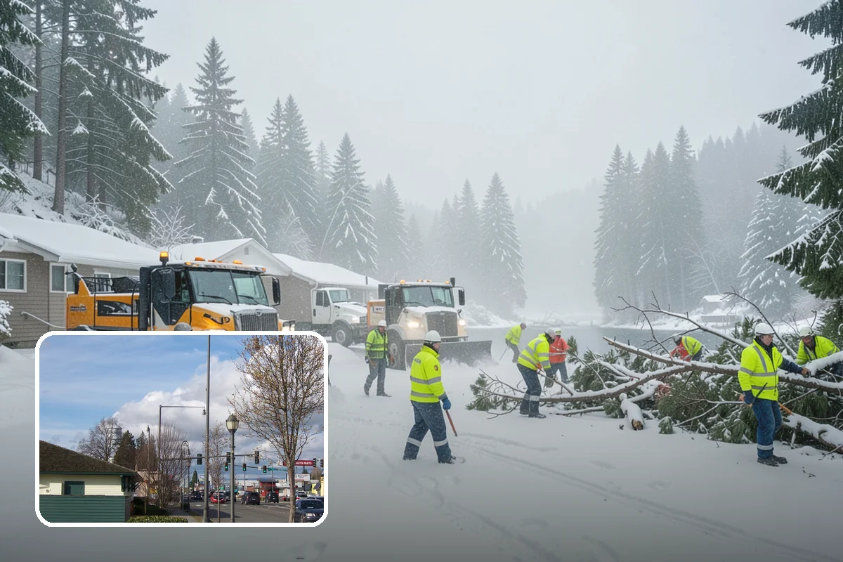 Big Box Store Snow Removal in Marysville, Snohomish County, WA - Wide travel lanes and cart corrals cleared before opening