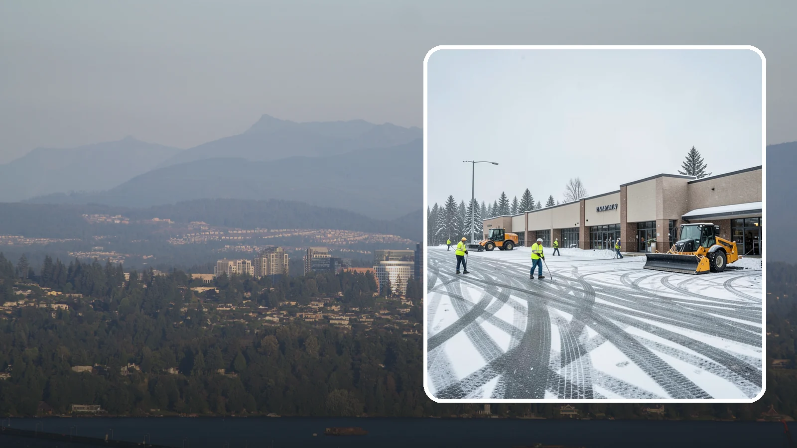 Big Box Store Snow Removal in Medina, King County, WA - When wet Cascade snow blankets a big box parking lot overnight, a plowed and salted approach is what keeps Western Washington...