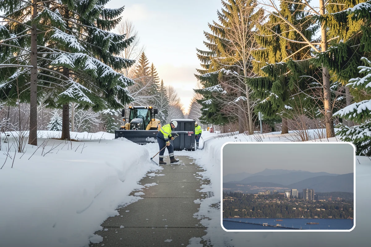 Big Box Store Snow Removal in Medina, King County, WA - Wide travel lanes and cart corrals cleared before opening