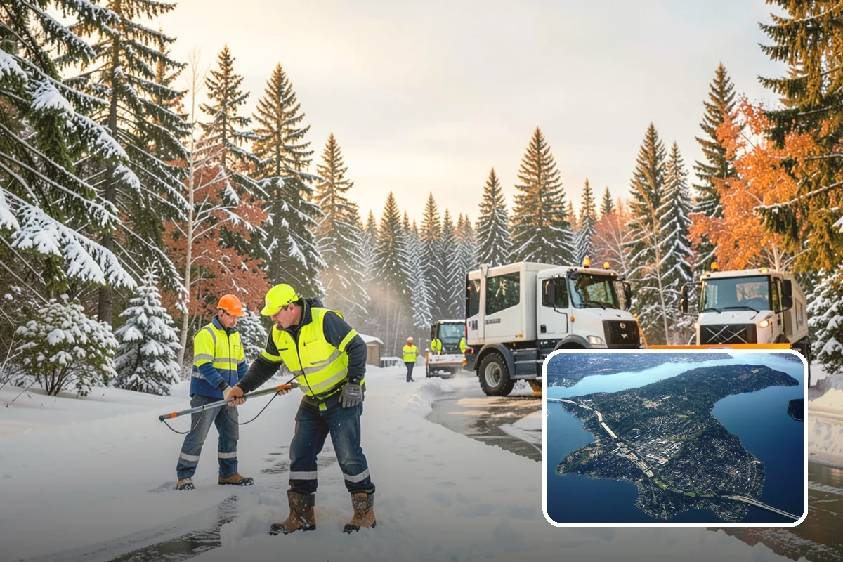 Big Box Store Snow Removal in Mercer Island, King County, WA - Wide travel lanes and cart corrals cleared before opening
