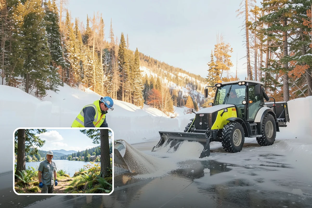 Big Box Store Snow Removal in Milton, King County, WA - Wide travel lanes and cart corrals cleared before opening