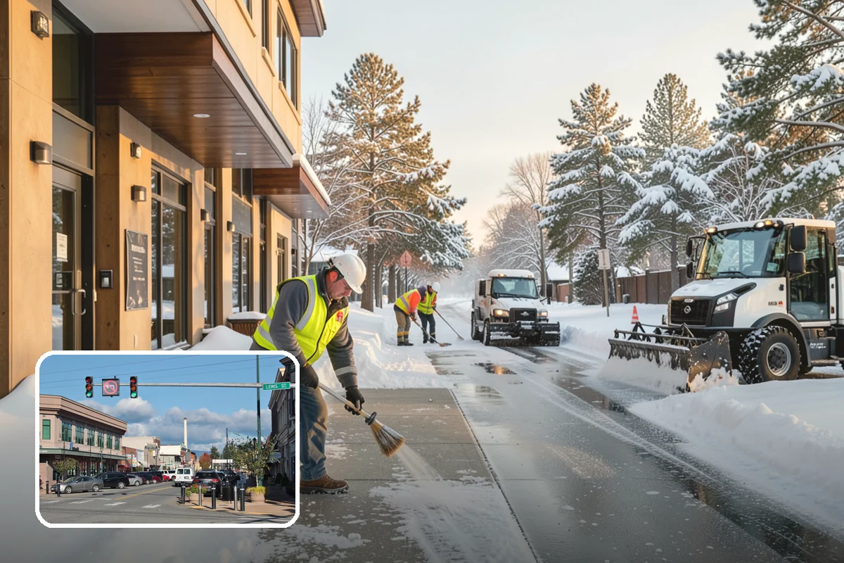 Big Box Store Snow Removal in Monroe, Snohomish County, WA - Wide travel lanes and cart corrals cleared before opening