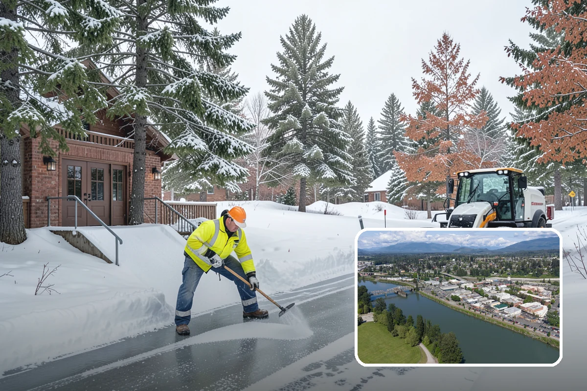 Big Box Store Snow Removal in Mount Vernon, Skagit County, WA - Wide travel lanes and cart corrals cleared before opening