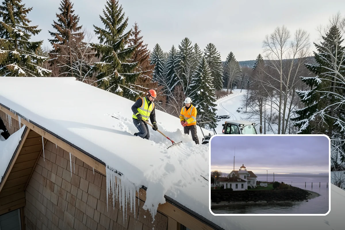 Big Box Store Snow Removal in Mukilteo, Snohomish County, WA - Wide travel lanes and cart corrals cleared before opening