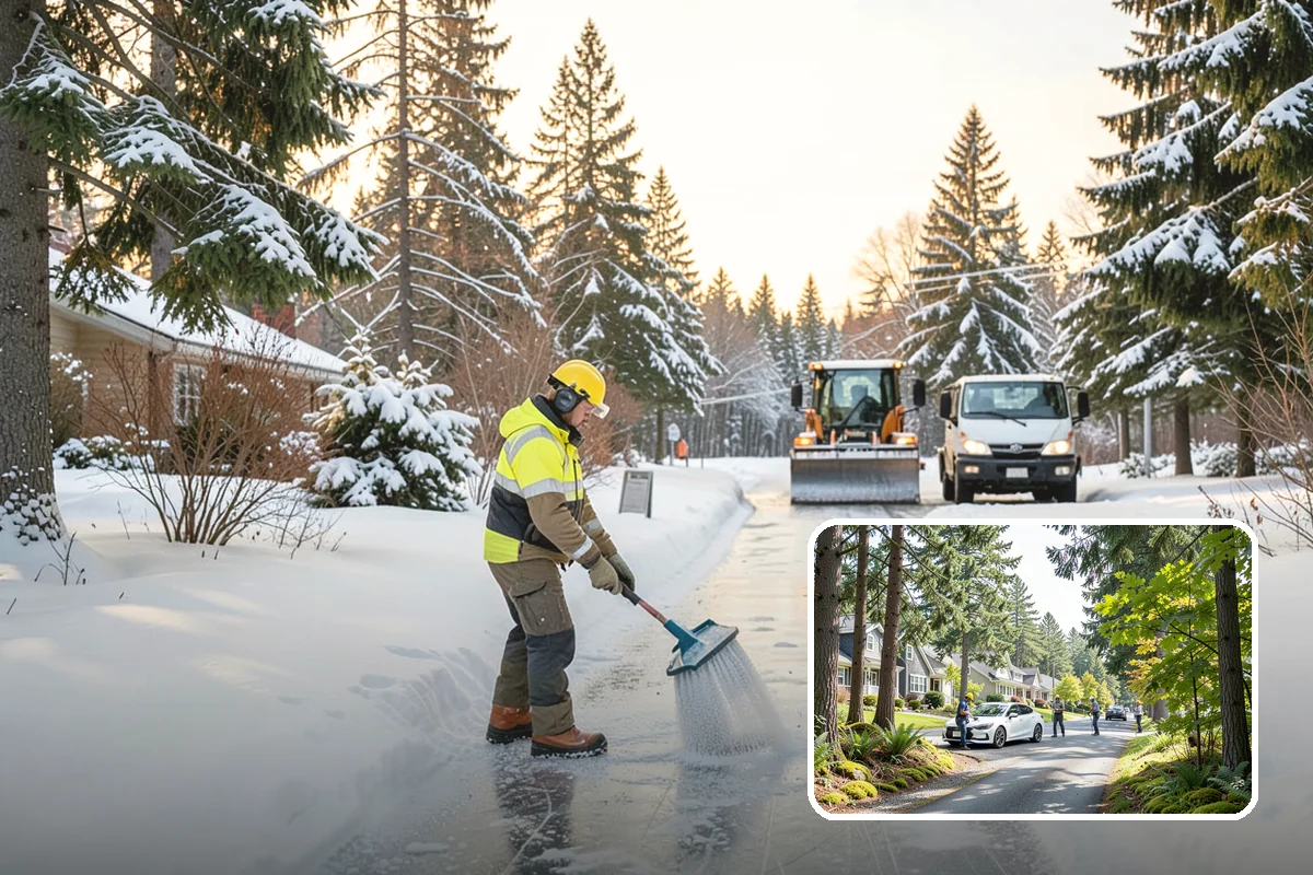 Big Box Store Snow Removal in Normandy Park, King County, WA - Wide travel lanes and cart corrals cleared before opening
