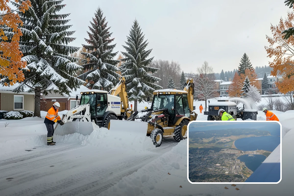 Big Box Store Snow Removal in Oak Harbor, Island County, WA - Wide travel lanes and cart corrals cleared before opening