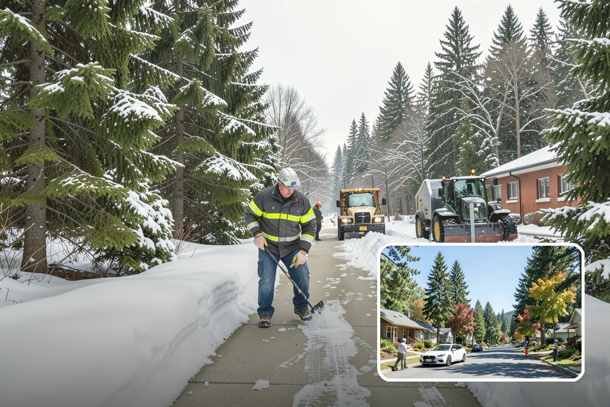 Big Box Store Snow Removal in Orting, Pierce County, WA - Wide travel lanes and cart corrals cleared before opening