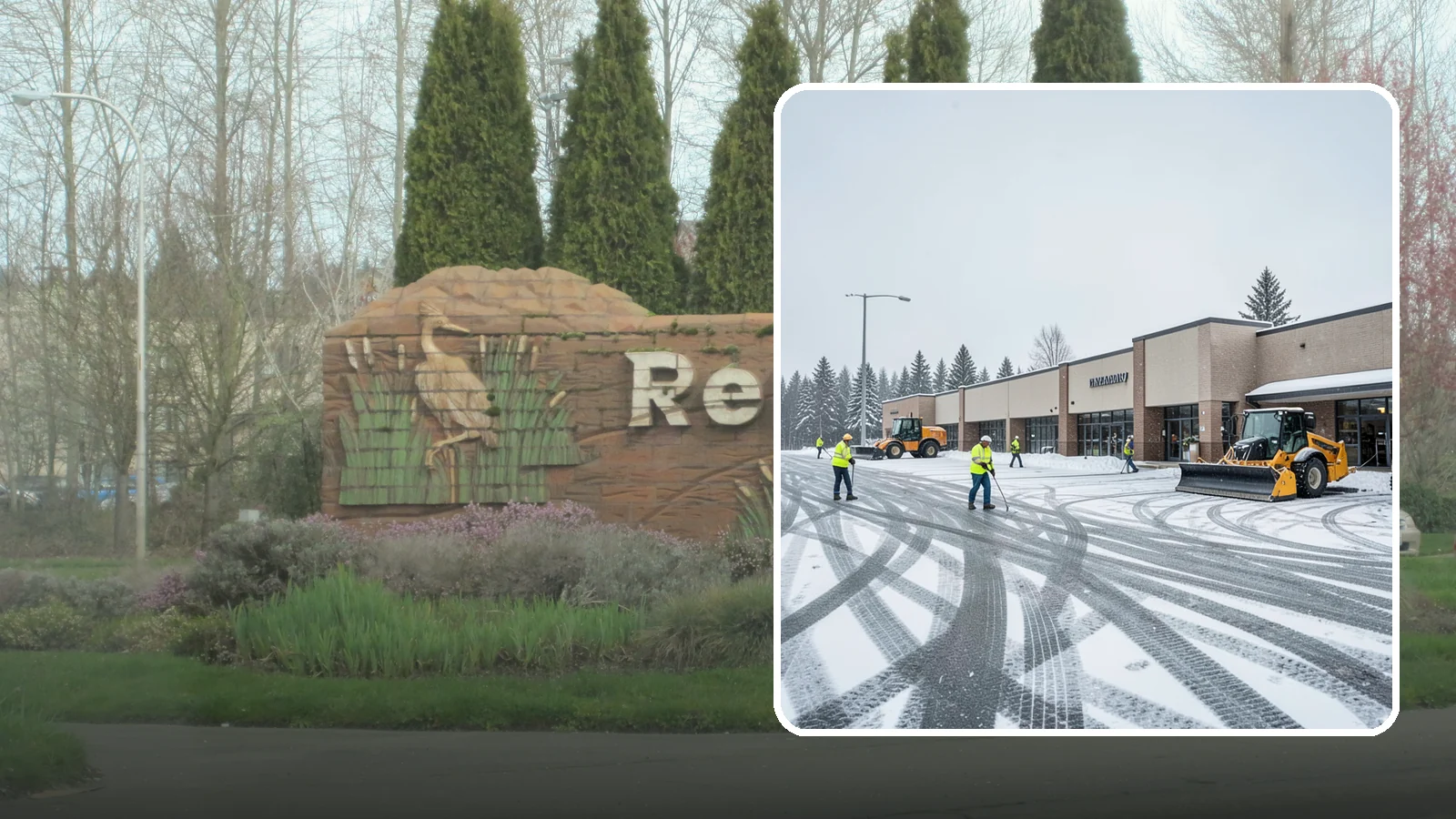 Big Box Store Snow Removal in Renton, King County, WA - When wet Cascade snow blankets a big box parking lot overnight, a plowed and salted approach is what keeps Western Washington...