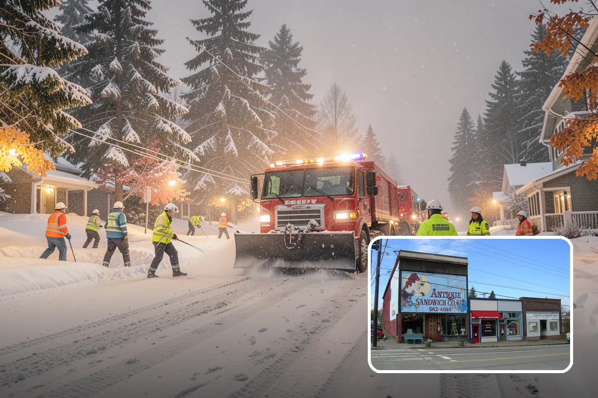 Big Box Store Snow Removal in Ruston, Pierce County, WA - Wide travel lanes and cart corrals cleared before opening