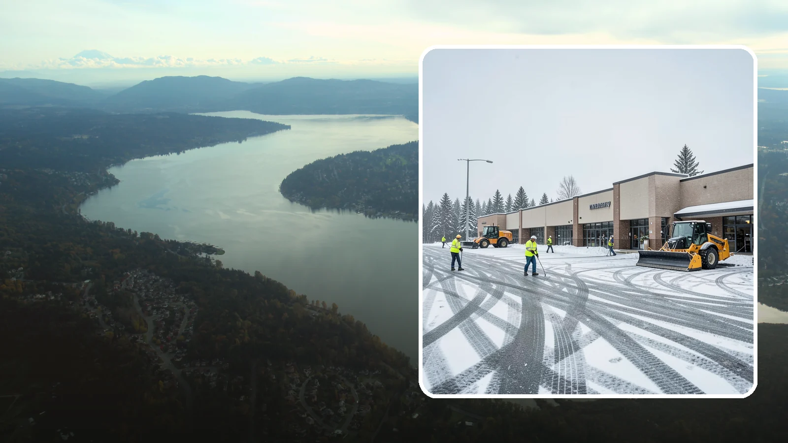 Big Box Store Snow Removal in Sammamish, King County, WA - When wet Cascade snow blankets a big box parking lot overnight, a plowed and salted approach is what keeps Western Washington...