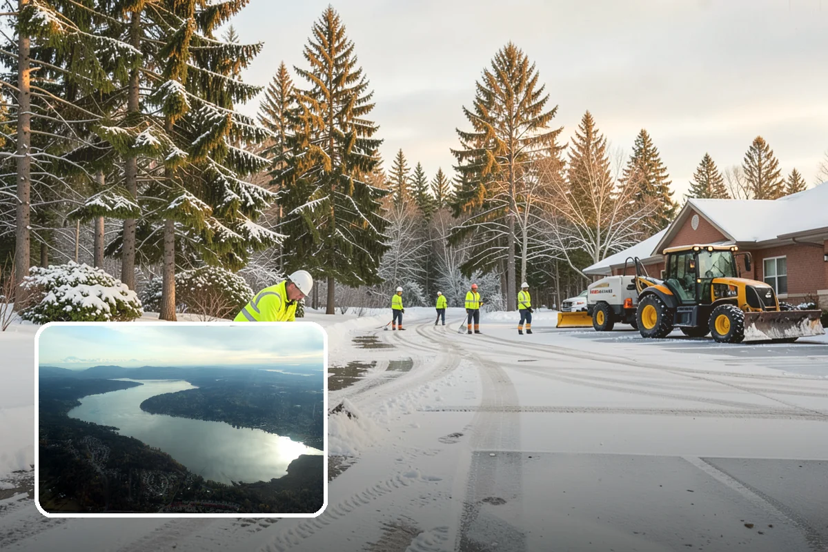 Big Box Store Snow Removal in Sammamish, King County, WA - Wide travel lanes and cart corrals cleared before opening