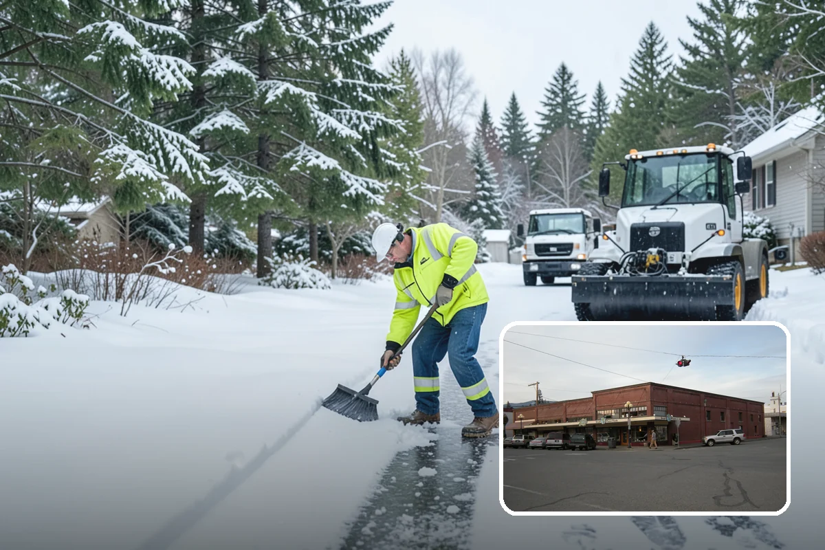 Big Box Store Snow Removal in Sedro-Woolley, Skagit County, WA - Wide travel lanes and cart corrals cleared before opening