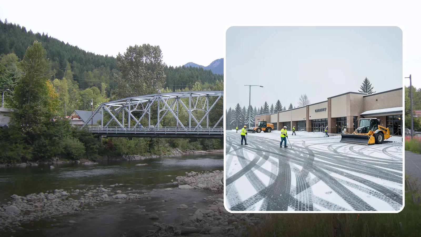 Big Box Store Snow Removal in Skykomish, King County, WA - When wet Cascade snow blankets a big box parking lot overnight, a plowed and salted approach is what keeps Western Washington...