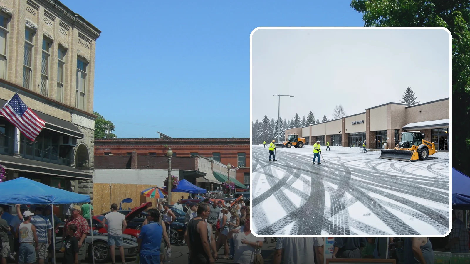 Big Box Store Snow Removal in Snohomish, Snohomish County, WA - When wet Cascade snow blankets a big box parking lot overnight, a plowed and salted approach is what keeps Western Washington...