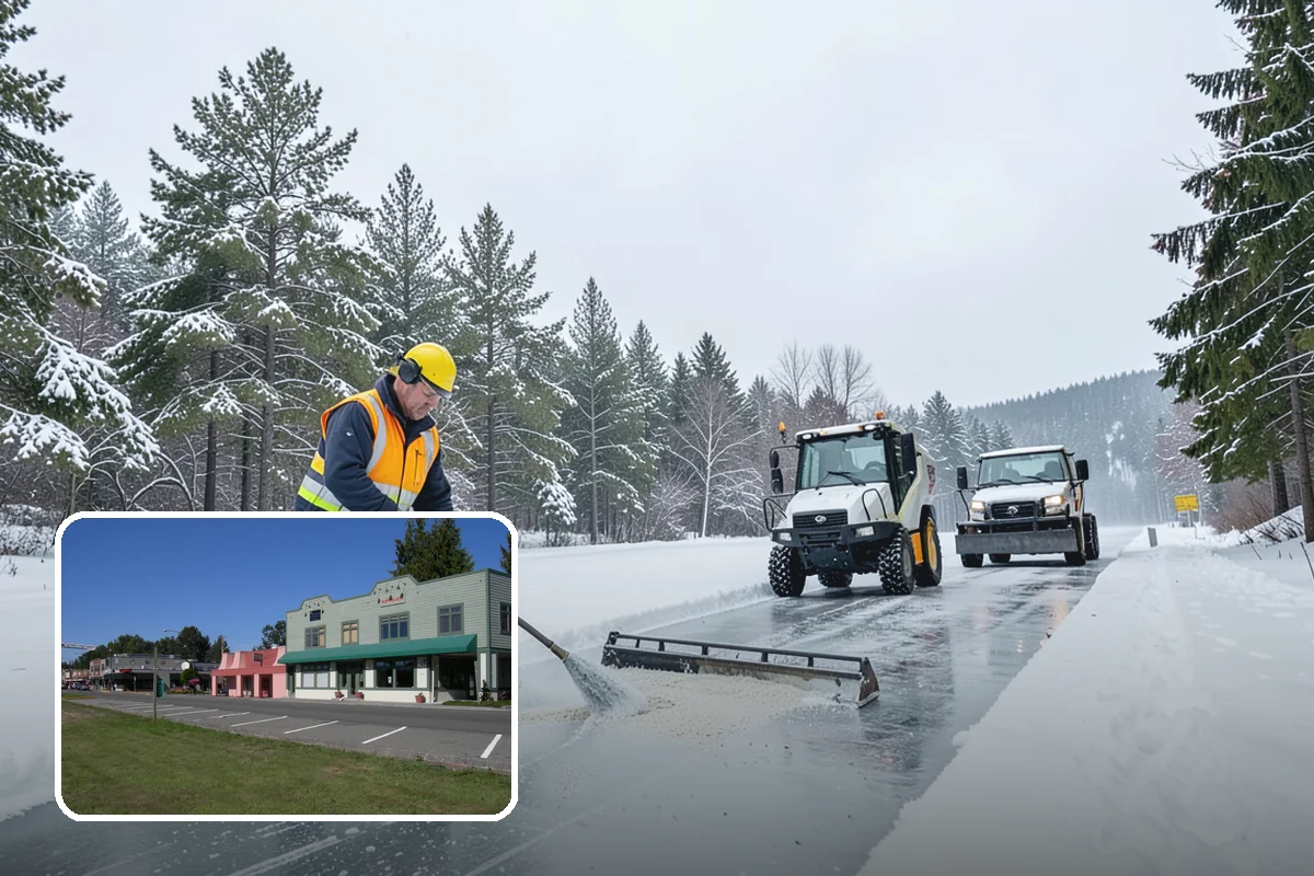 Big Box Store Snow Removal in Snoqualmie, King County, WA - Wide travel lanes and cart corrals cleared before opening
