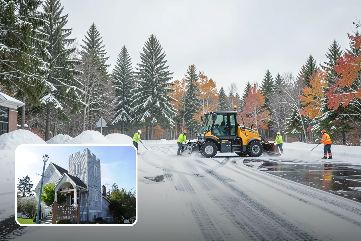 Big Box Store Snow Removal in Steilacoom, Pierce County, WA - Wide travel lanes and cart corrals cleared before opening