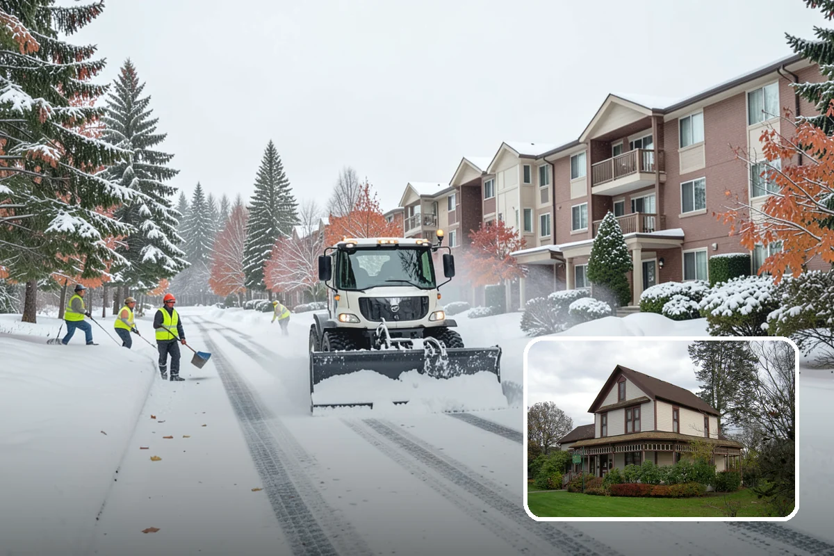 Big Box Store Snow Removal in Sumner, Pierce County, WA - Wide travel lanes and cart corrals cleared before opening