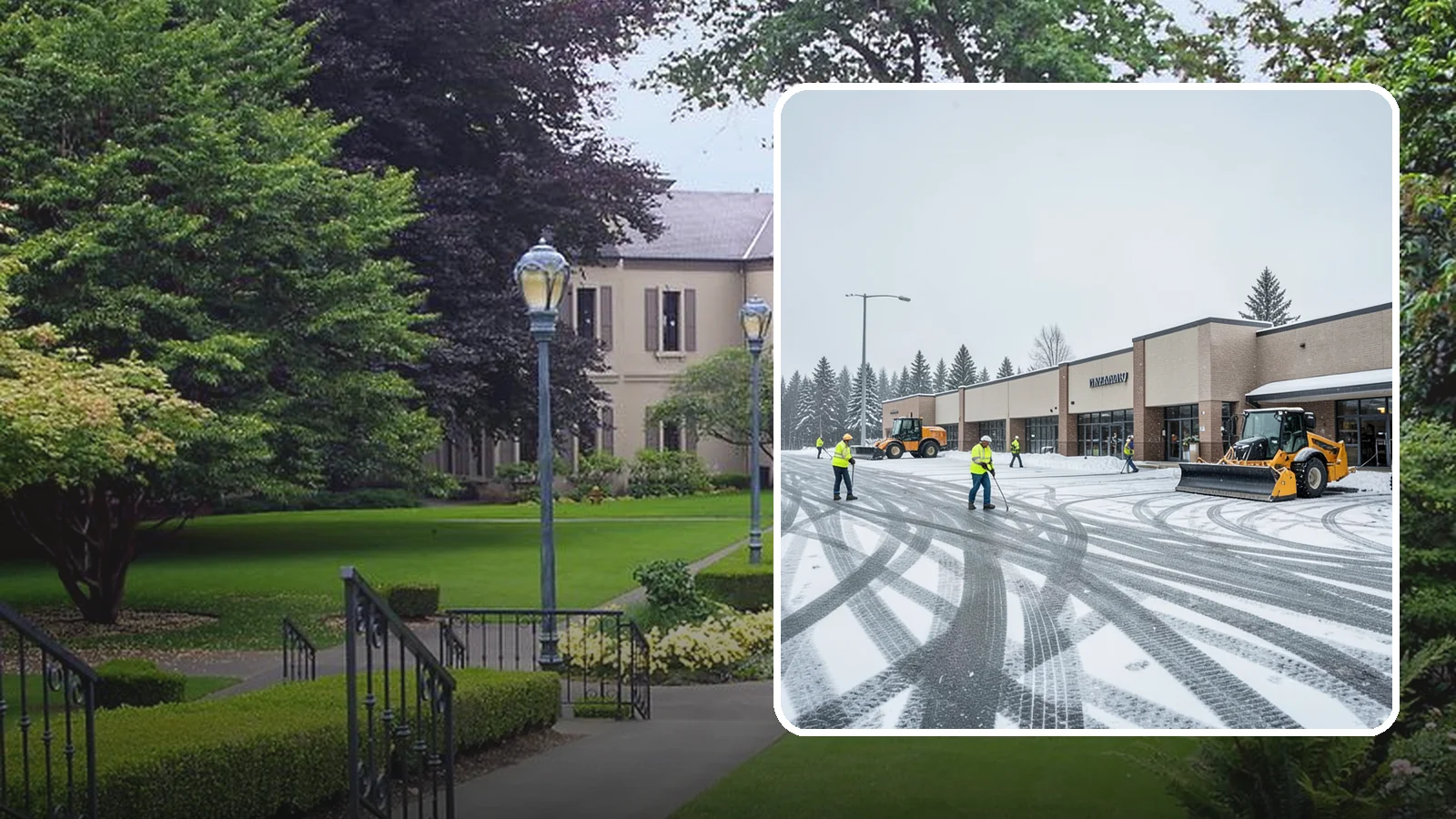 Big Box Store Snow Removal in Woodinville, King County, WA - When wet Cascade snow blankets a big box parking lot overnight, a plowed and salted approach is what keeps Western Washington...