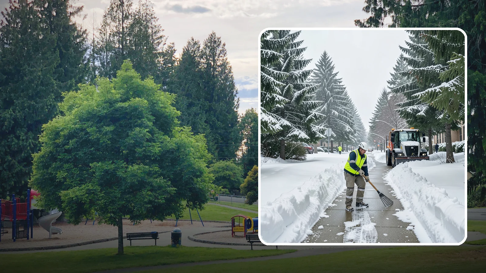 Bike Lane Clearing in Bonney Lake, Pierce County, WA - Clearing of on-property and campus bike lanes so year-round Puget Sound cyclists are not forced into traffic.