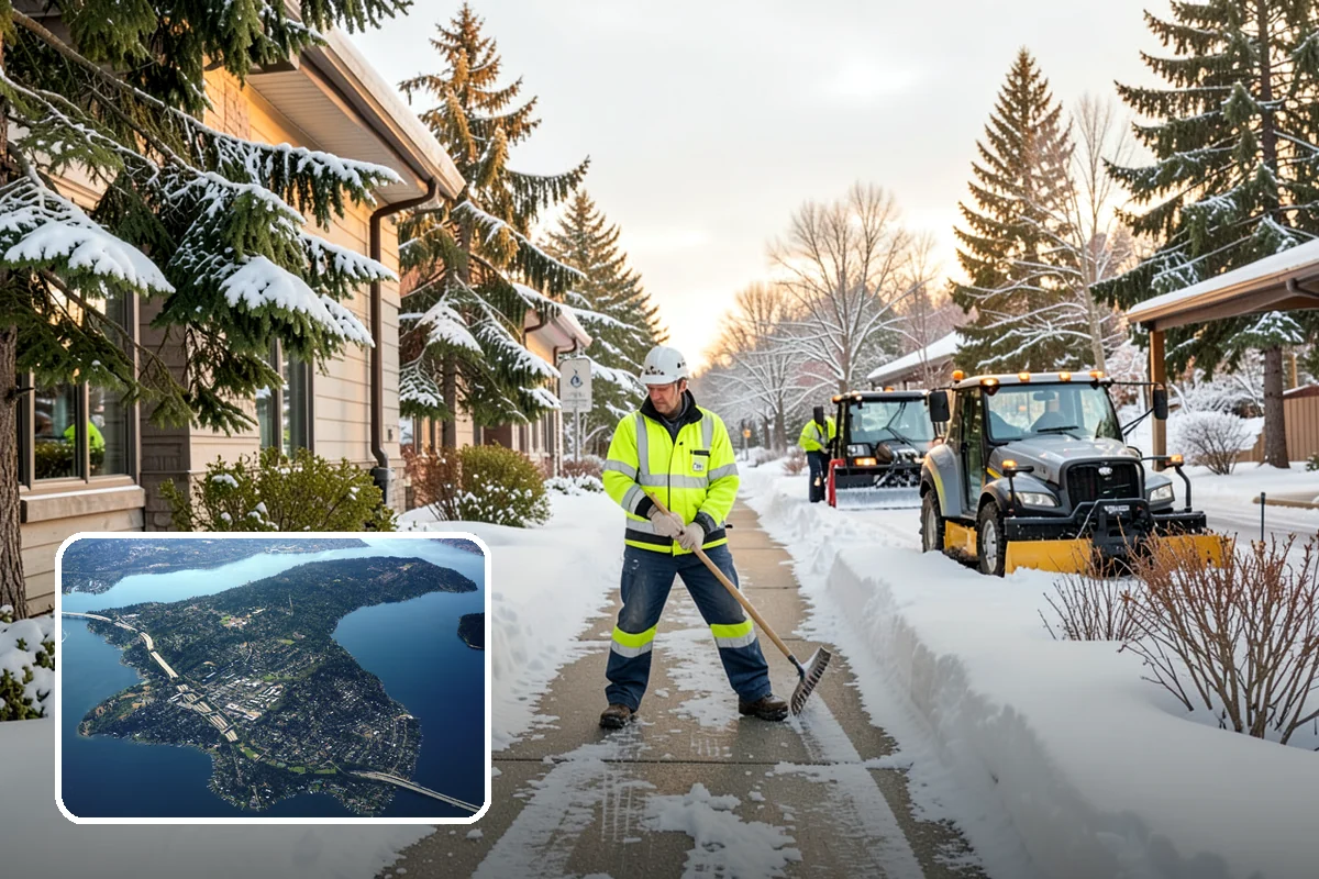 Bike Lane Clearing in Mercer Island, King County, WA - Keeps cyclists out of vehicle lanes during snow