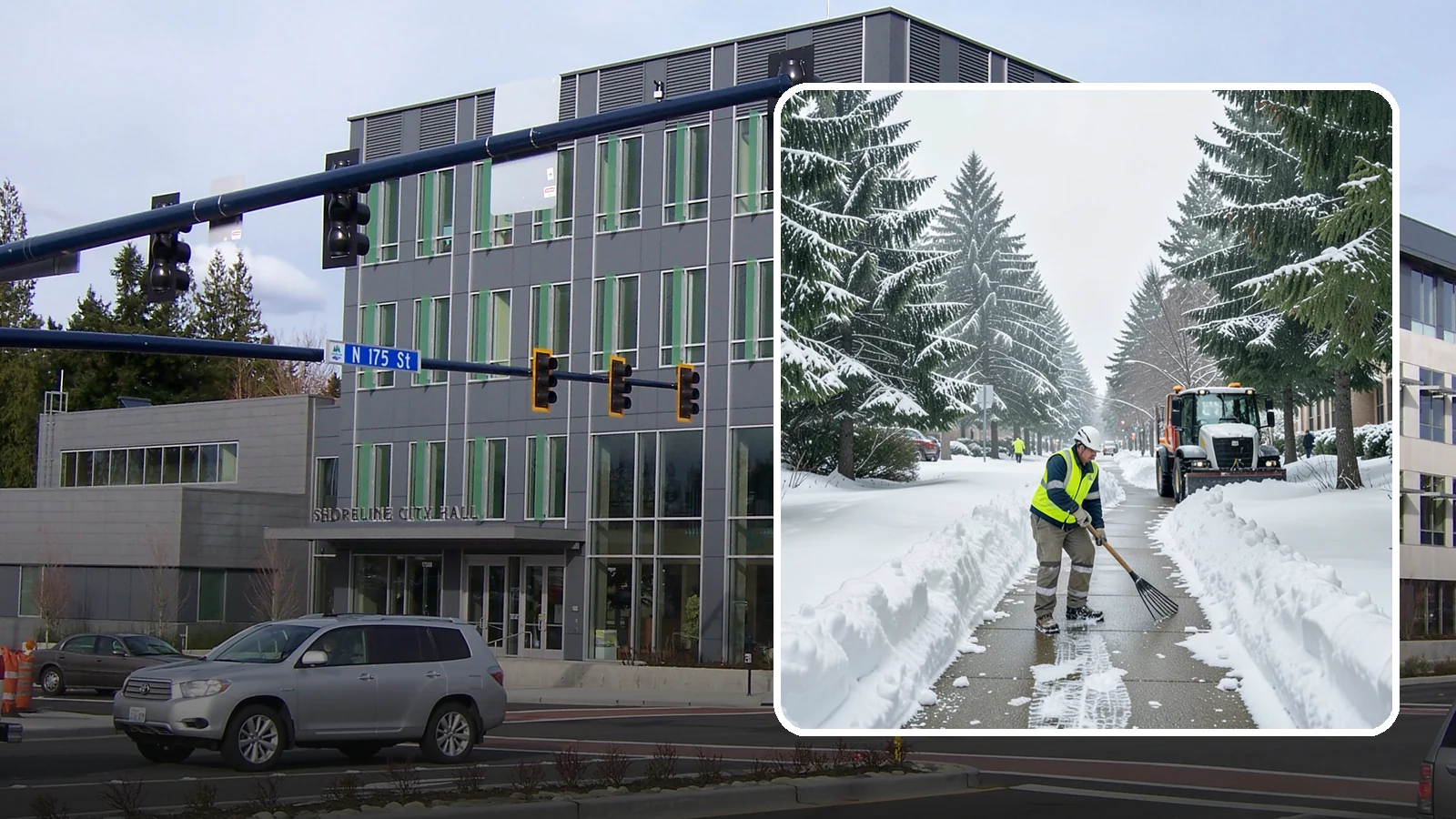 Bike Lane Clearing in Shoreline, King County, WA - Clearing of on-property and campus bike lanes so year-round Puget Sound cyclists are not forced into traffic.